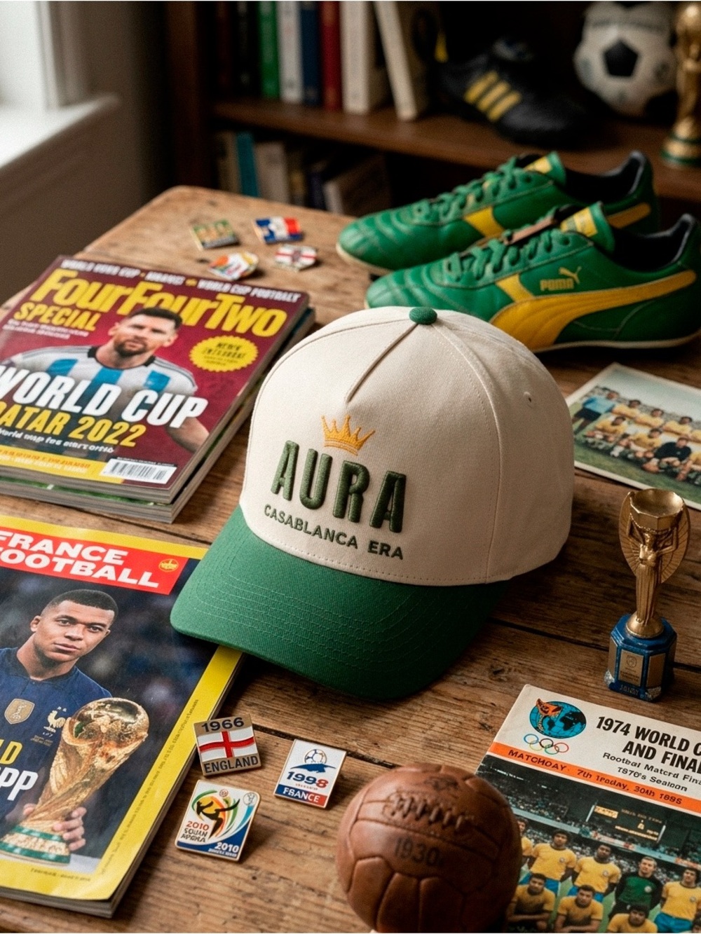 Aura Casablanca Era Green and Cream Baseball Cap Hat SnapBack